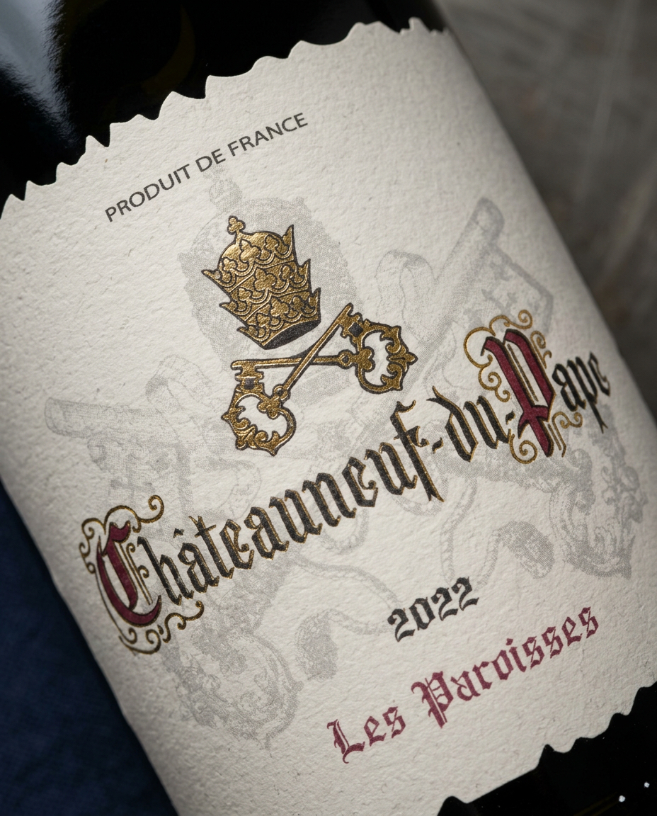 Étiquette Châteauneuf-du-Pape — identité visuelle cohérente et premium
